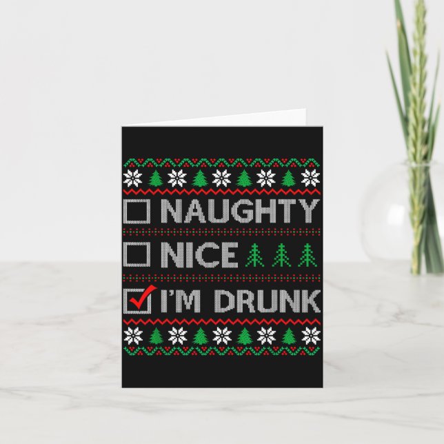 Nice Naughty I'm Drunk Checklist Ugly Christmas Sw Kort (Framsida)