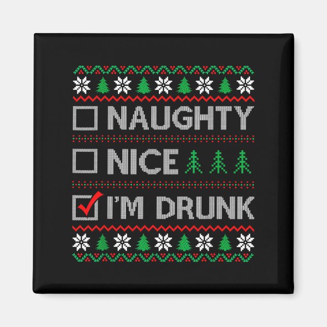 Nice Naughty I'm Drunk Checklist Ugly Christmas Sw Magnet (Framsidan)
