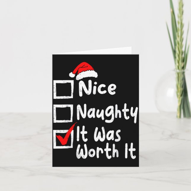 Nice Naughty It Was Worth It Funny Christmas List  Kort (Framsida)