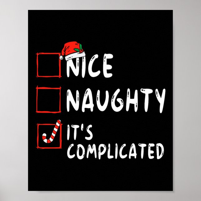 Nice Naughty It's Complicated Christmas List Santa Poster (Framsidan)