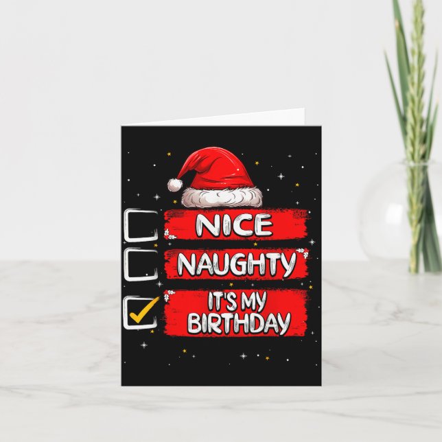 Nice Naughty It's My Birthday Christmas List Santa Kort (Framsida)