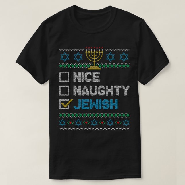 Nice Naughty Jewish Ugly Christmas Sweater Funny H T Shirt (Design framsida)