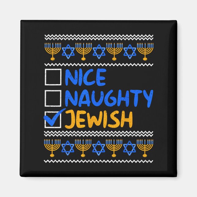 Nice Naughty Jewish Ugly Hanukkah Chanukah Sweater Magnet (Framsidan)