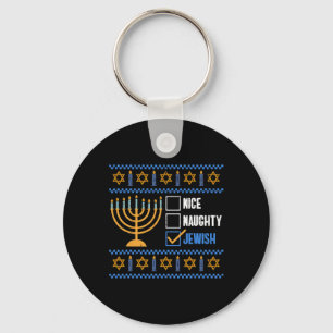Nice Naughty Jewish Ugly Hanukkah - Hanukkah Nyckelring