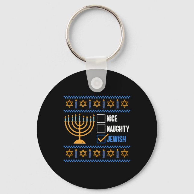 Nice Naughty Jewish Ugly Hanukkah - Hanukkah Nyckelring (Framsida)