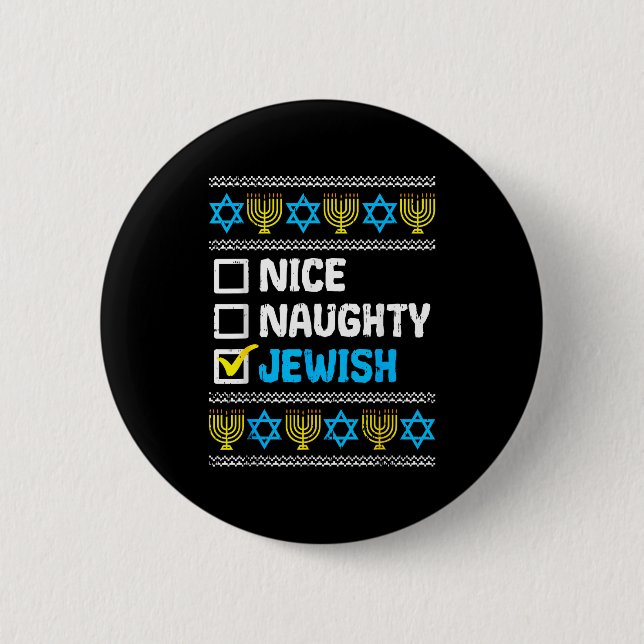 Nice Naughty Jewish Ugly Hanukkah Sweater Chanukah Knapp (Framsida)
