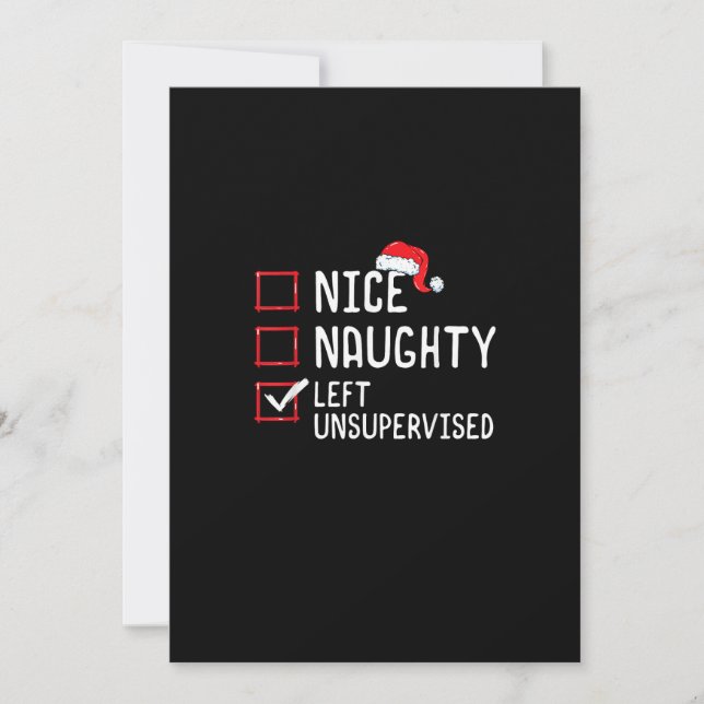 Nice Naughty Left Unsupervised Christmas List  Julkort (Framsida)