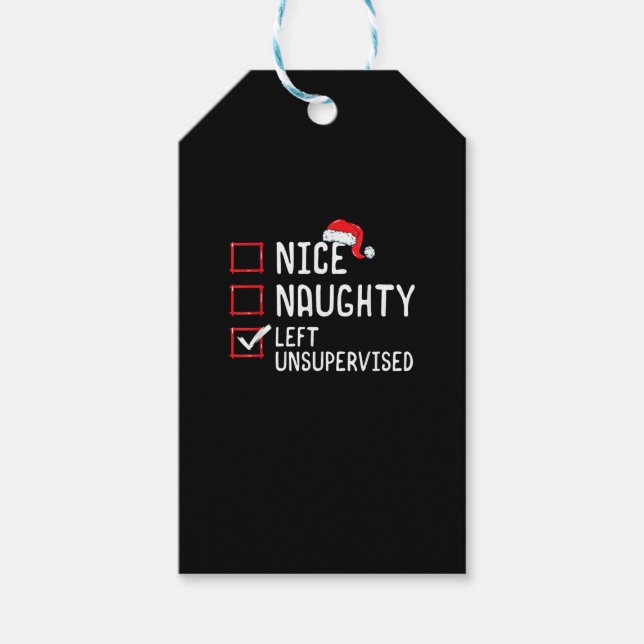 Nice Naughty Left Unsupervised Christmas List  Presentetikett (Framsidan)