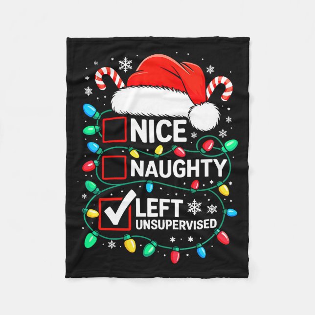 Nice Naughty Left Unsupervised Shirt Funny Christm Fleecefilt (Framsidan)