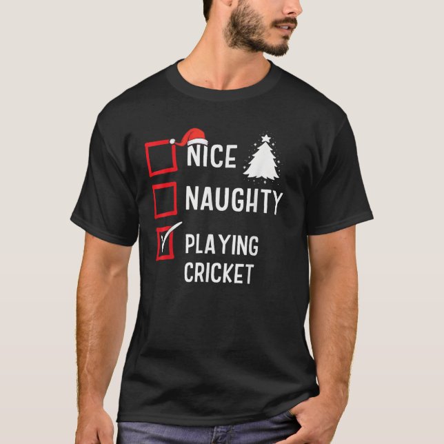 Nice Naughty List Christmas Hobby Playing Cricket  T Shirt (Framsida)