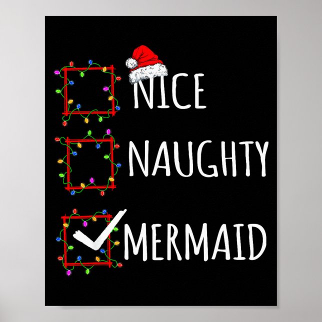Nice Naughty Mermaid Christmas List Santa Claus Fu Poster (Framsidan)