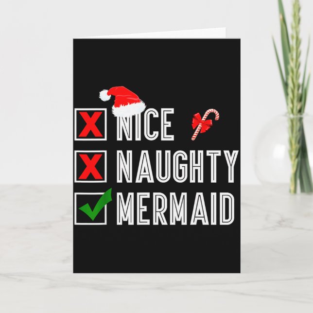 Nice Naughty Mermaid Merry Christmas Santa Claus X Kort (Framsida)