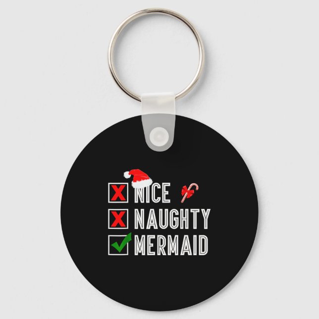 Nice Naughty Mermaid Merry Christmas Santa Claus X Nyckelring (Framsida)