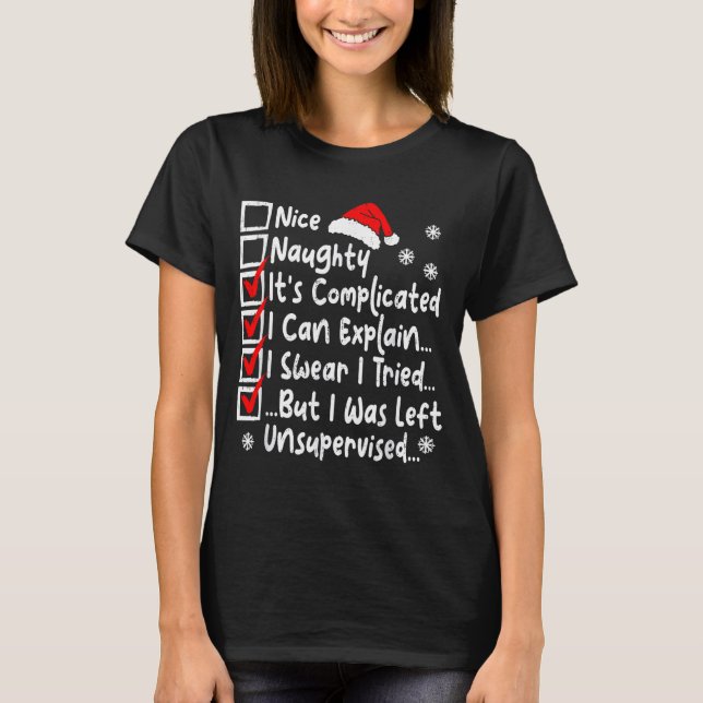 Nice Naughty Multi Checklist Funny Christmas List  T Shirt (Framsida)