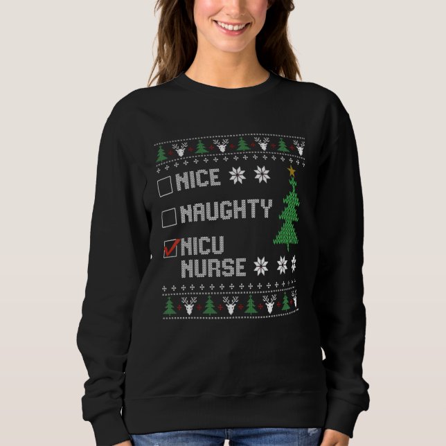 Nice Naughty NICU Nurse  Ugly Christmas Sweater T Shirt (Framsida)