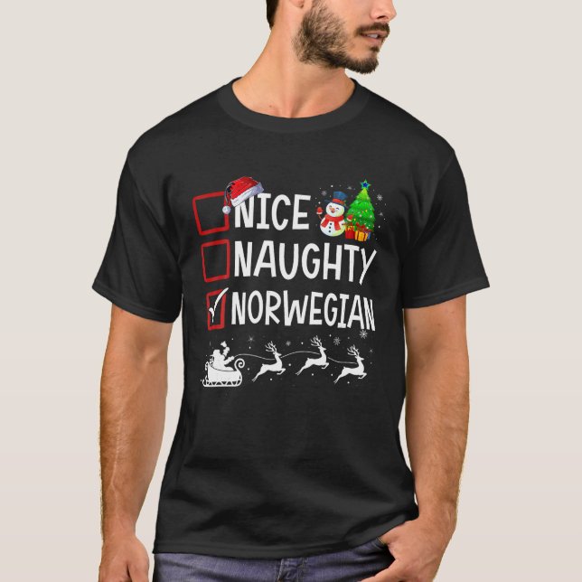 Nice Naughty Norsk jul Pajama Funny X morsa T Shirt (Framsida)