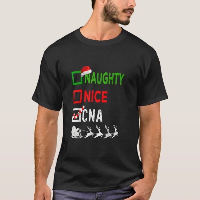 Nice Naughty Nurse CNA Nurse Santa Hat jul L T Shirt (Framsida)