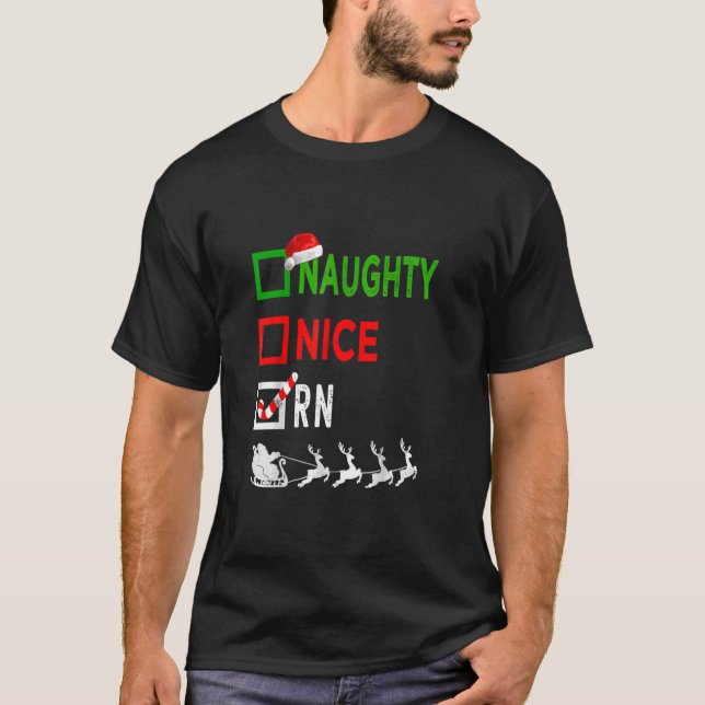 Nice Naughty Nurse RN Nurse Santa Hat jul L T Shirt (Framsida)