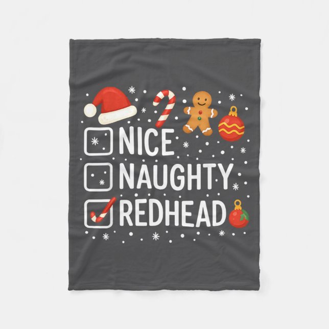Nice Naughty Redhead Funny Christmas Quote  Fleecefilt (Framsidan)