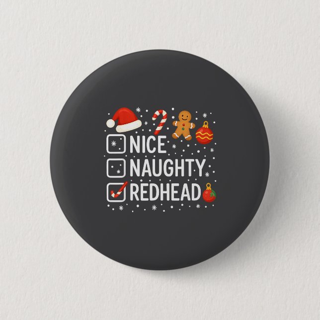 Nice Naughty Redhead Funny Christmas Quote  Knapp (Framsida)