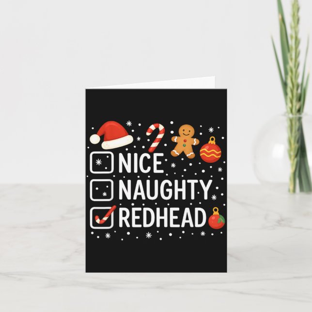 Nice Naughty Redhead Funny Christmas Quote  Kort (Framsida)