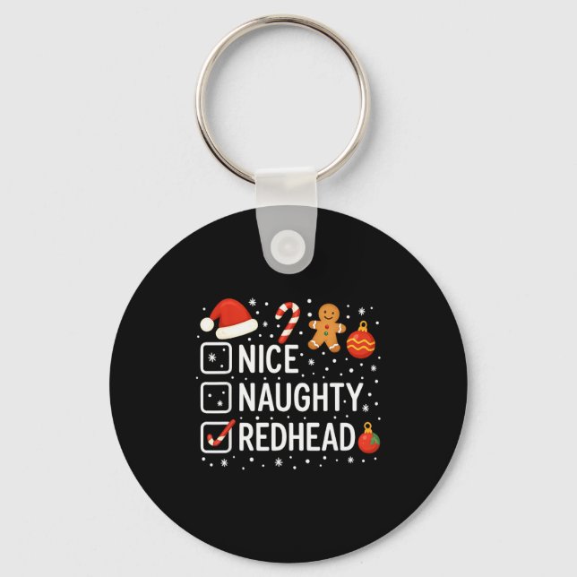 Nice Naughty Redhead Funny Christmas Quote  Nyckelring (Framsida)