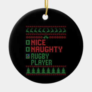 Nice Naughty Rugby Player Funny julgåva Julgransprydnad Keramik