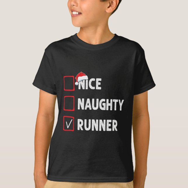 Nice Naughty Runner Running Womens Mens Funny Chri T Shirt (Framsida)