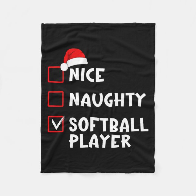 Nice Naughty Softball Player Funny Christmas List  Fleecefilt (Framsidan)