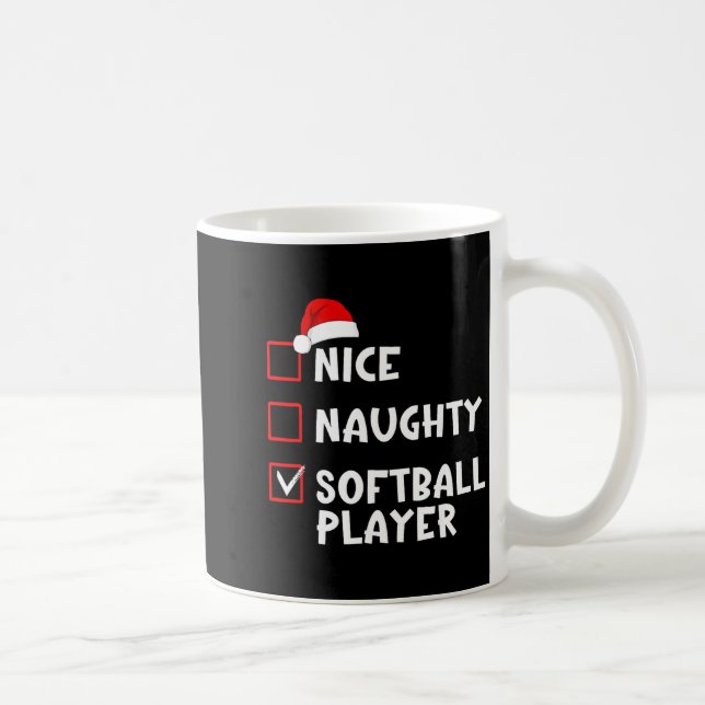 Nice Naughty Softball Player Funny Christmas List  Kaffemugg (Höger)