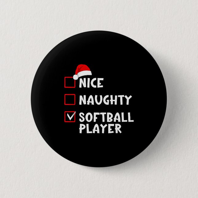 Nice Naughty Softball Player Funny Christmas List  Knapp (Framsida)