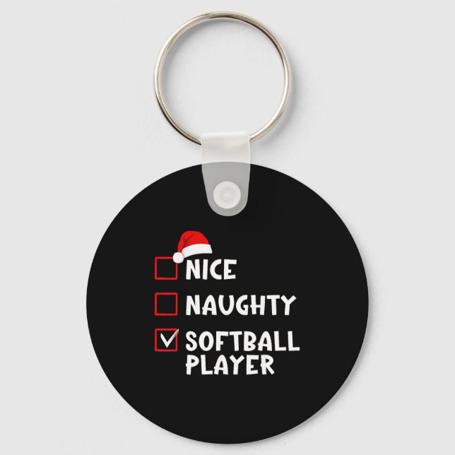 Nice Naughty Softball Player Funny Christmas List  Nyckelring (Framsida)