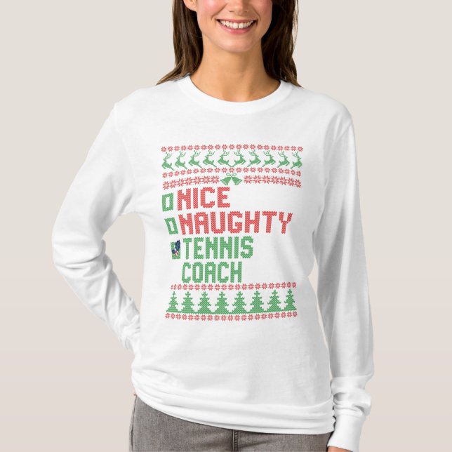 Nice Naughty Tennis Coach Christmas Matching Gift T Shirt (Framsida)