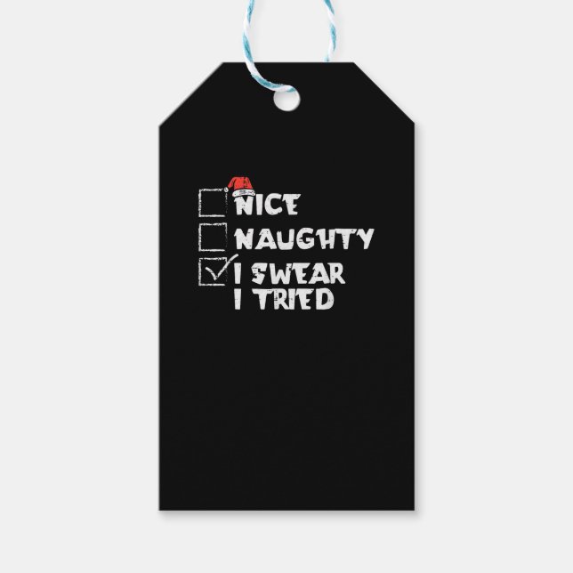Nice Naughty Tried My Best Holiday Humor Presentetikett (Framsidan)