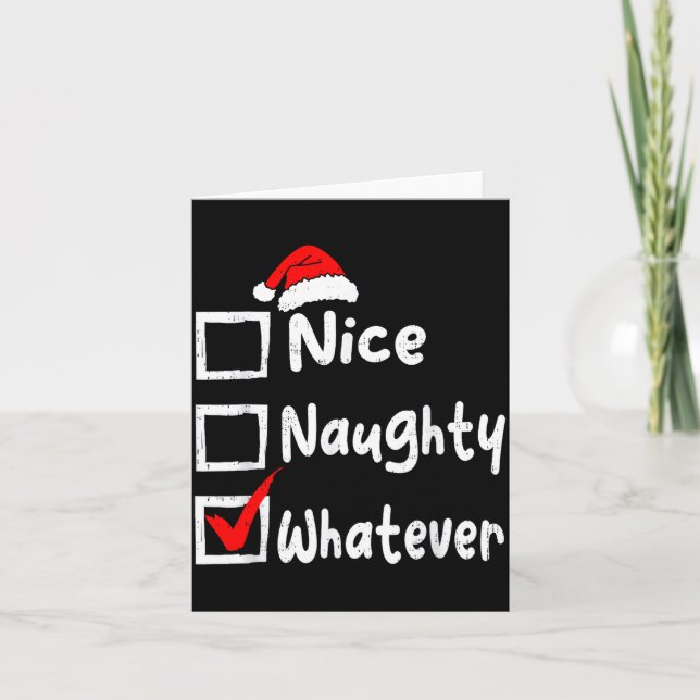 Nice Naughty Whatever Funny Christmas List Family  Kort (Framsida)