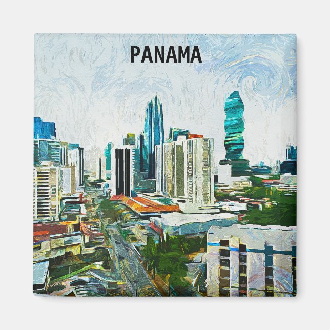 Nice Panama City Oil Paint Cityscape Magnet (Framsidan)