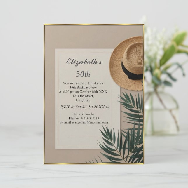 Nice Summertime hat 50th Birthday Party cream  Inbjudningar (Stående Fram)