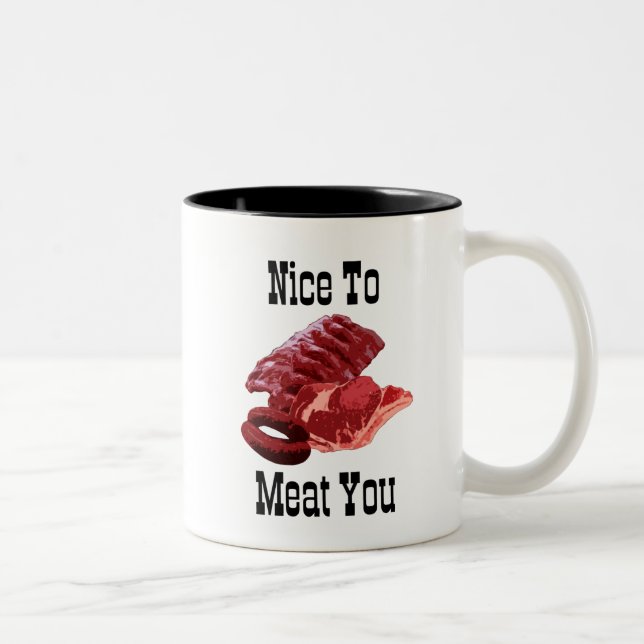 "NICE TILL KÖTT DIG!" Ogenomtänkta formgivningar m Två-Tonad Mugg (Höger)