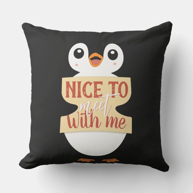 Nice to meet with me: Customizable penguin sign Kudde (Framsida)