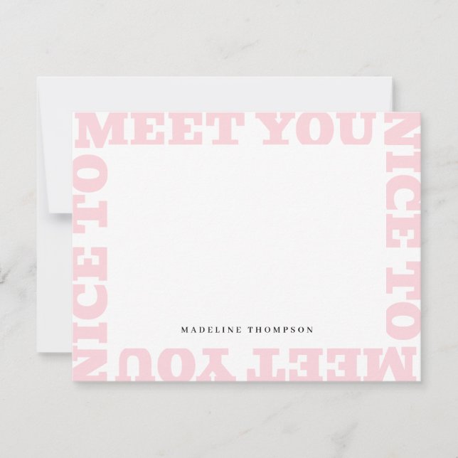 Nice To Meet You | Pink Modern Name  Anteckningskort (Framsida)