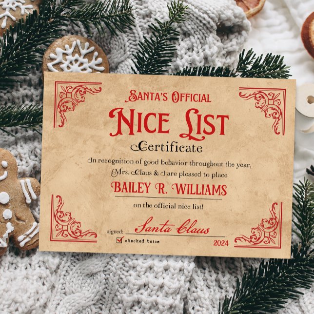 Nicecertifikat från Santa North Pole Magic Inbjudningar (Nice List Santa Certificate Approved Instant Download Printable)