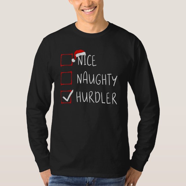 Nicefördraget Naughty Hurdler List Jultomten T Shirt (Framsida)