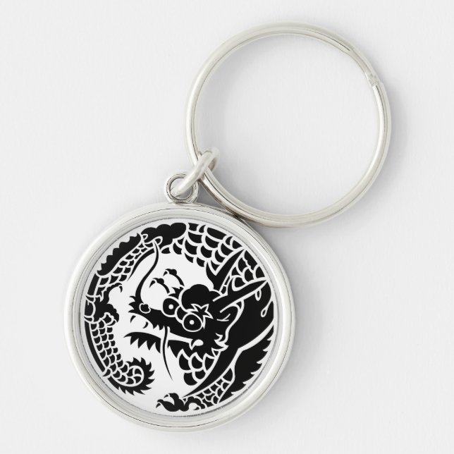 Nichiren-sektens draknyckelring rund silverfärgad nyckelring (Framsidan)