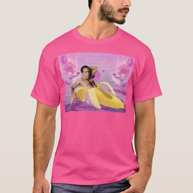 Nicholas Cage Banana Vaporwave T Shirt (Framsida)