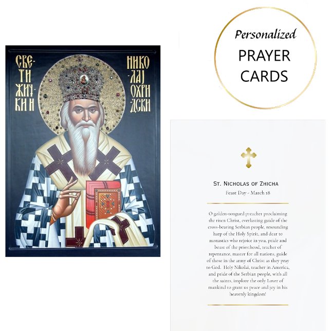 Nicholas of Zhicha Orthodox Prayer Card Placeringskort (Skapare uppladdad)