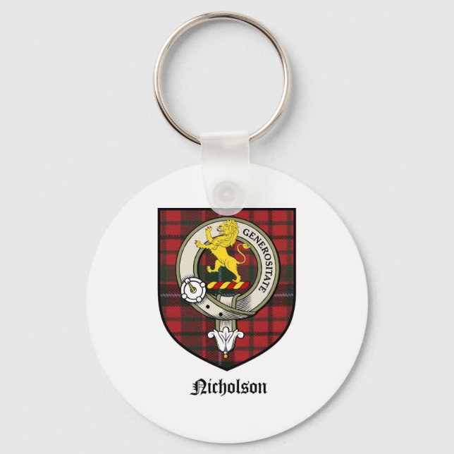Nicholson Klan Vapensköld Badge Tartan Nyckelring (Framsida)