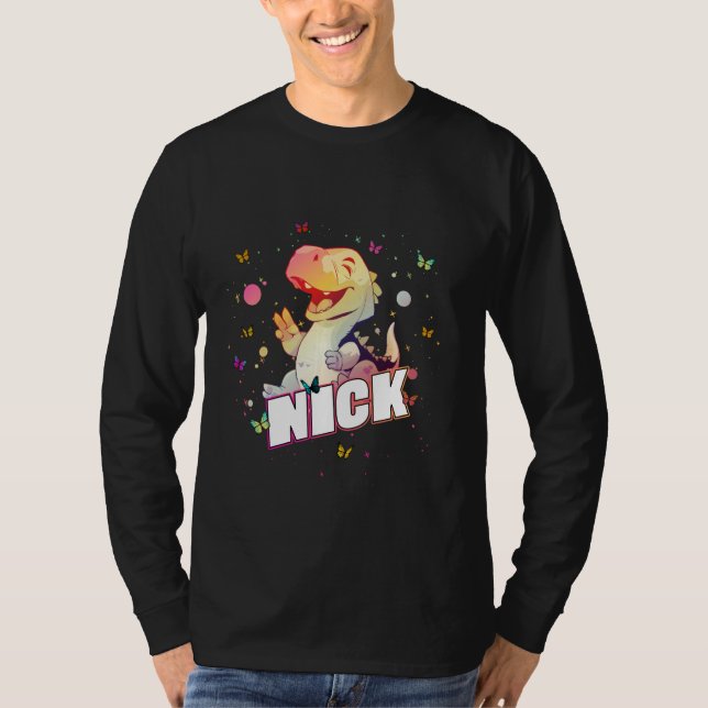 NICK - Cute Boy Namn med söt Dinosaur T Shirt (Framsida)