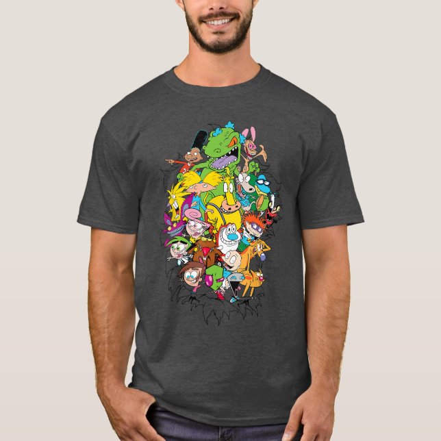 Nickelodeon Klassiska Karaktärer Brister igenom ee T Shirt (Framsida)