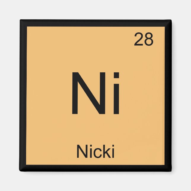 Nicki Namn Kemiskt Element Periodiska Systemet Magnet (Framsidan)