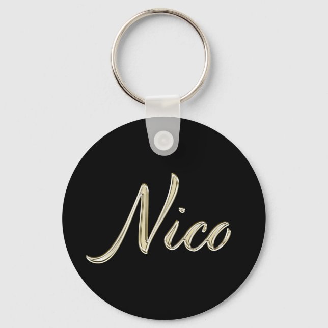 Nico Namn whitegold Button Schlüsselanhänger Nyckelring (Framsida)